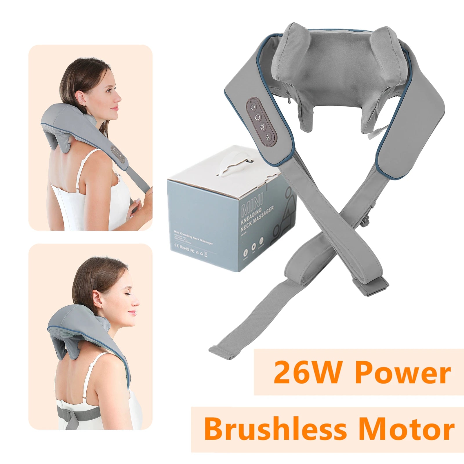 26W Brushless Motor Neck and Shoulder Massager Wireless Shoulder and Back Kneading Massage Shawl Neck Masajeador