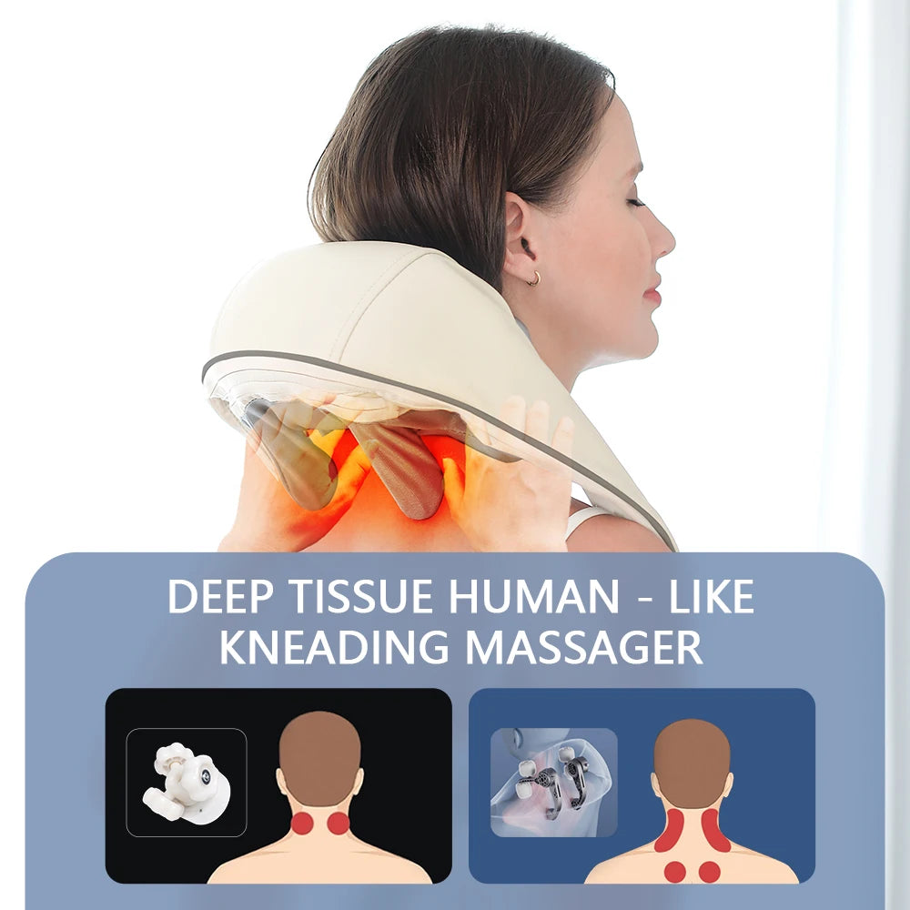 26W Brushless Motor Neck and Shoulder Massager Wireless Shoulder and Back Kneading Massage Shawl Neck Masajeador